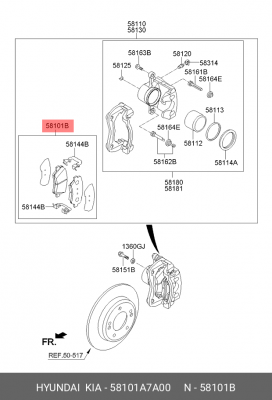Колодки тормозные дисковые 58101A7A00 HYUNDAI KIA