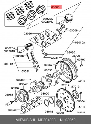 Кольца поршневые (комплект) MD301803 MITSUBISHI