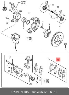 Колодки тормозные дисковые 0K20A-3323Z HYUNDAI KIA