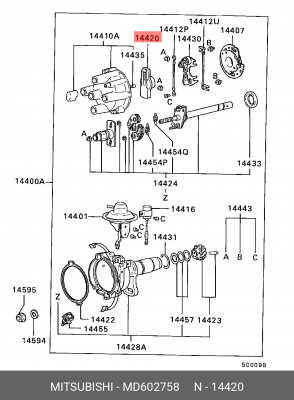 Бегунок распределителя зажигания MD602758 MITSUBISHI