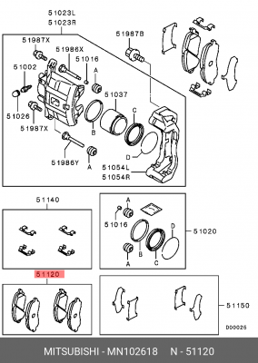 Колодки тормозные дисковые MN102618 MITSUBISHI
