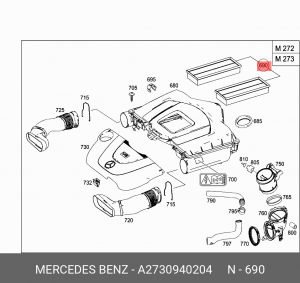 Фильтр воздушный A 273 094 02 04 MERCEDES BENZ
