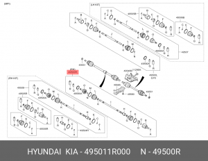Вал привода колеса в сборе с ШРУСами 49501-1R000 HYUNDAI KIA