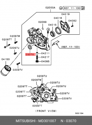 Сальник коленвала MD301007 MITSUBISHI