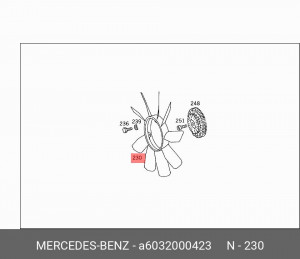 Крыльчатка электромотора радиатора охлаждения ДВС A6032000423 MERCEDES BENZ