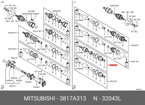 Вал привода колеса с ШРУСом 3817A313 MITSUBISHI