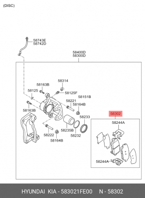 Колодки тормозные дисковые 58302-1FE00 HYUNDAI KIA