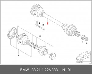 Вал привода колеса в сборе с ШРУСами 33 21 1 226 333 BMW