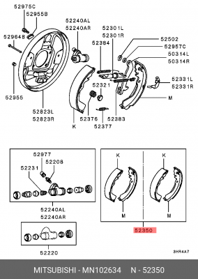 Колодки тормозные барабанные (ремкомплект) MN102634 MITSUBISHI