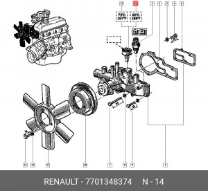 Термостат системы охлаждения 7701348374 RENAULT