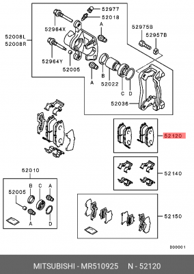 Колодки тормозные дисковые MR510925 MITSUBISHI