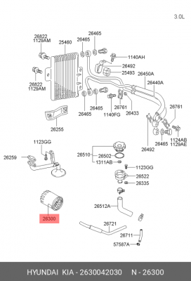 Фильтр масляный двигателя 26300-42030 HYUNDAI KIA