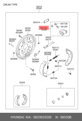 Цилиндр тормозной рабочий 5833025200 HYUNDAI KIA