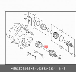 Вал привода колеса в сборе с ШРУСами A6383342334 MERCEDES BENZ