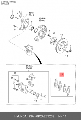 Колодки тормозные дисковые 0K2A23323Z HYUNDAI KIA