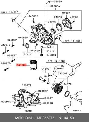 Фильтр масляный двигателя MD365876 MITSUBISHI