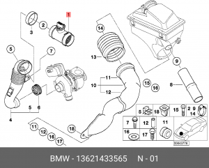 Датчик массового расхода воздуха - ДМРВ 13 62 1 433 565 BMW