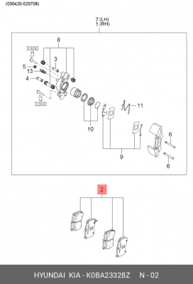 Колодки тормозные дисковые K0BA2-3328Z HYUNDAI KIA