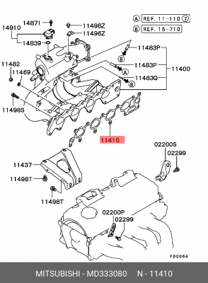 Прокладка впускного коллектора MD333080 MITSUBISHI