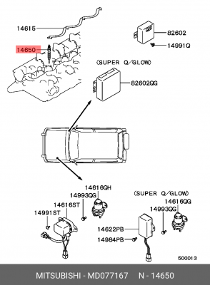 Свеча накаливания MD077167 MITSUBISHI