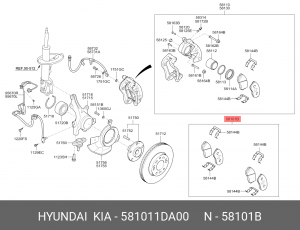 Колодки тормозные дисковые 581011DA00 HYUNDAI KIA
