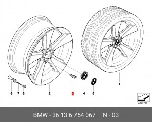 Болт - шпилька крепления колеса 36 13 6 754 067 BMW