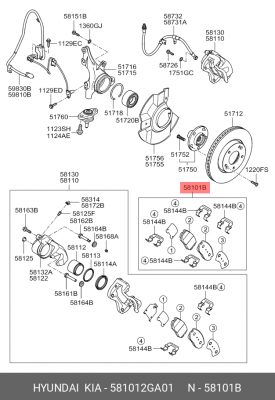 Колодки тормозные дисковые 581012GA01 HYUNDAI KIA