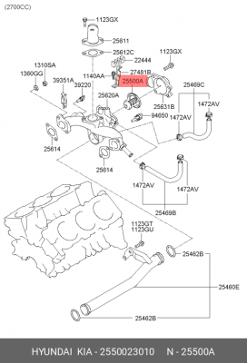 Термостат системы охлаждения 25500-23010 HYUNDAI KIA