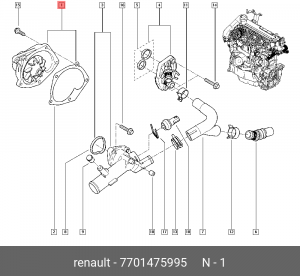 Насос - помпа системы охлаждения ДВС 77 01 475 995 RENAULT