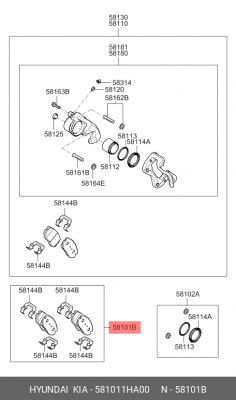 Колодки тормозные дисковые 58101-1HA00 HYUNDAI KIA