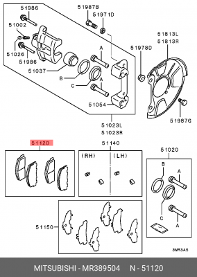 Колодки тормозные дисковые MR389504 MITSUBISHI