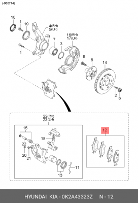 Колодки тормозные дисковые 0K2A43323Z HYUNDAI KIA