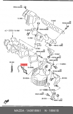 Датчик кислородный (лямбда-зонд) 1A0818861 MAZDA