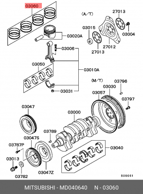 Кольца поршневые (комплект) MD040640 MITSUBISHI