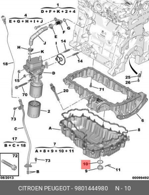 Прокладка сливной пробки 98014449 80 CITROEN PEUGEOT
