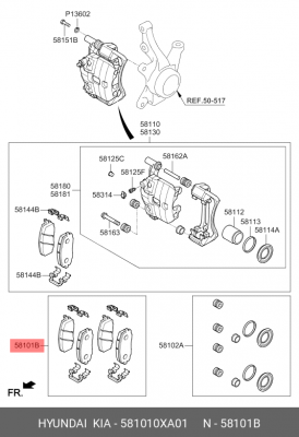 Колодки тормозные дисковые 58101-0XA01 HYUNDAI KIA