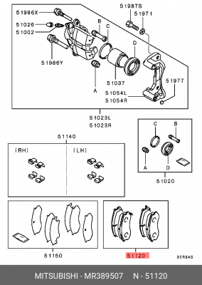 Колодки тормозные дисковые MR389507 MITSUBISHI