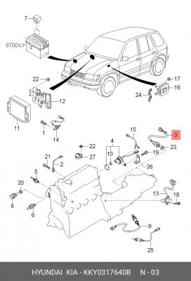 Выключатель фонарей заднего хода KKY0317640B HYUNDAI KIA