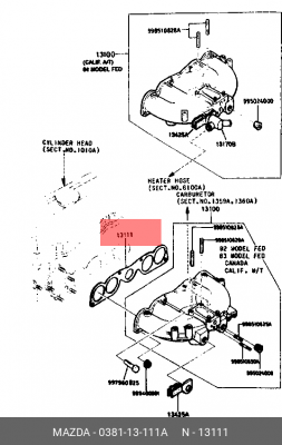 Прокладка впускного коллектора 0381-13-111A MAZDA