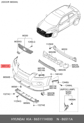 Бампер передний 865111H000 HYUNDAI KIA