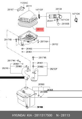 Фильтр воздушный 28113-17500 HYUNDAI KIA