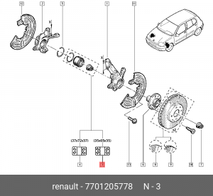 Подшипник ступицы колеса (комплект) 7701205778 RENAULT