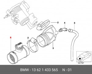 Датчик массового расхода воздуха - ДМРВ 13 62 1 433 565 BMW