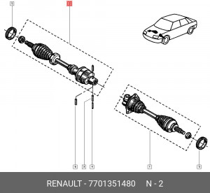 Вал привода колеса в сборе с ШРУСами 7701351480 RENAULT