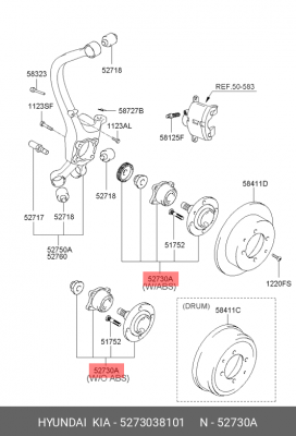 Подшипник ступицы колеса со ступицей (комплект) 5273038101 HYUNDAI KIA