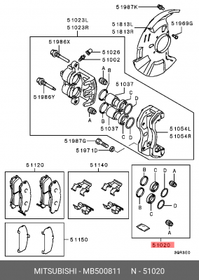 Суппорт тормозной (ремкомплект) MB500811 MITSUBISHI