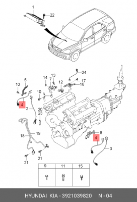 Датчик кислородный (лямбда-зонд) 3921039820 HYUNDAI KIA