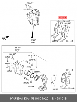Колодки тормозные дисковые 58101D4A20 HYUNDAI KIA