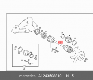 Вал привода колеса в сборе с ШРУСами A 124 350 88 10 MERCEDES BENZ