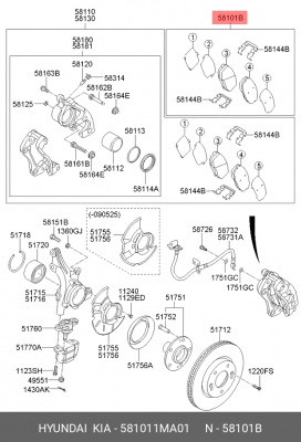 Колодки тормозные дисковые 581011MA01 HYUNDAI KIA
